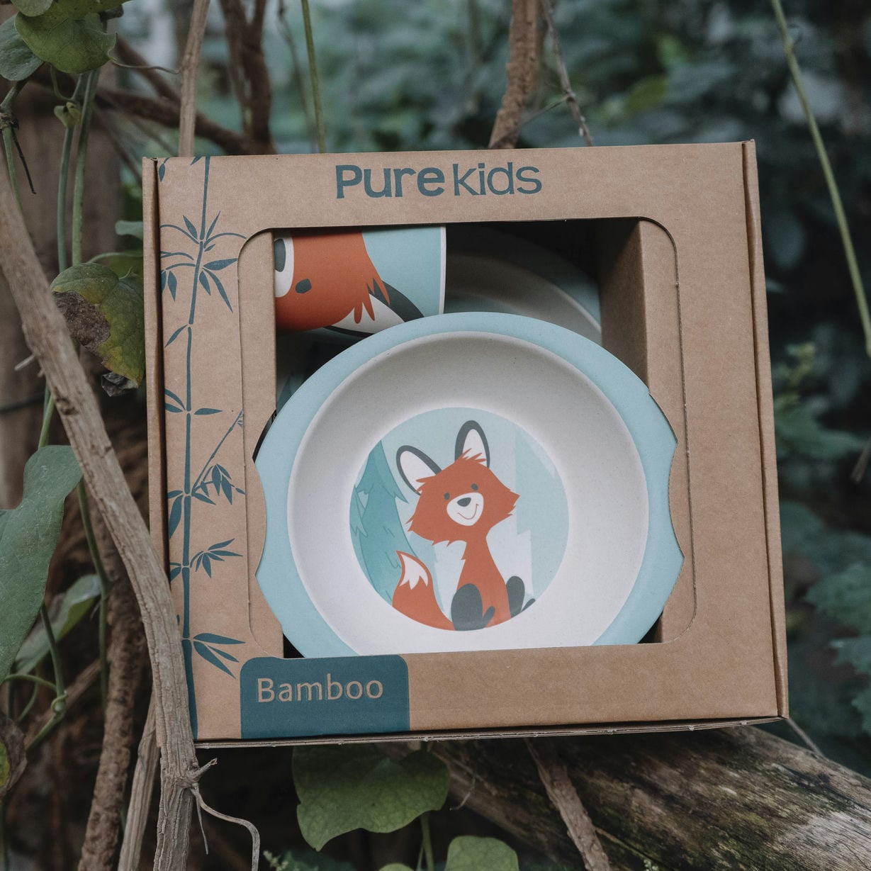 Het servies van Pure Kids ziet er leuk uit en is ook nog eens 100% afbreekbaar. 
Duurzaam eten met een leuk vossen servies. 