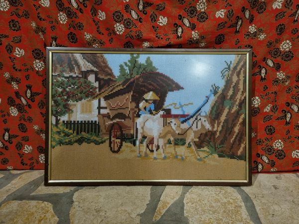 Echt traditioneel schilderij van een Javaanse dokar!
